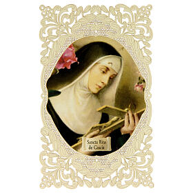 Spitzenbildchen, Heilige Rita von Cascia, Heiligenbildchen mit Spitzendekor, 11 x 7 cm