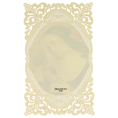 Holy card of Saint Rita of Cascia with lace decoration, 4x3 in 2