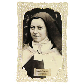 Holy card of Saint Therese of Lisieux with lace decoration, 4x3 in