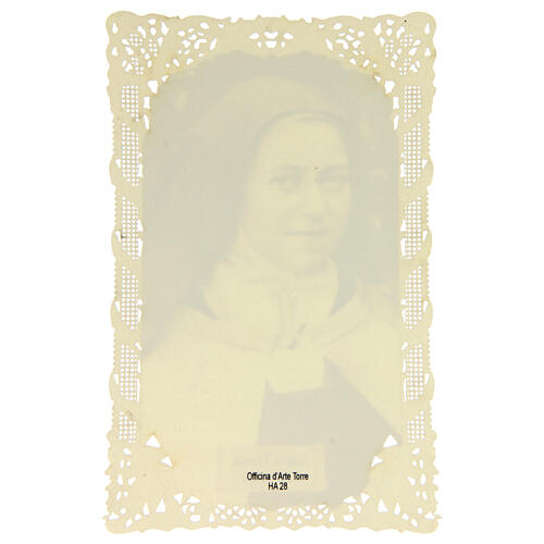 Holy card of Saint Therese of Lisieux with lace decoration, 4x3 in 2