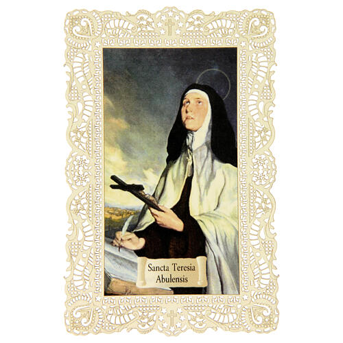 Spitzenbildchen, Heilige Teresa von Ávila, Heiligenbildchen mit Spitzendekor, 11 x 7 cm 1