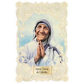 Santino di Santa Teresa di Calcutta decoro merlettato 11x7 cm