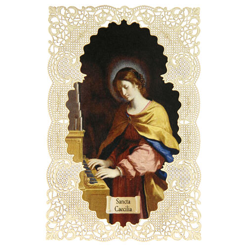 Obrazek religijny - Święta Cecylia, z dekoracyjną koronką, 11x7 cm 1