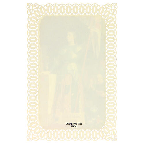 Holy card of Saint Joan of Arc with lace decoration, 4x3 in 2