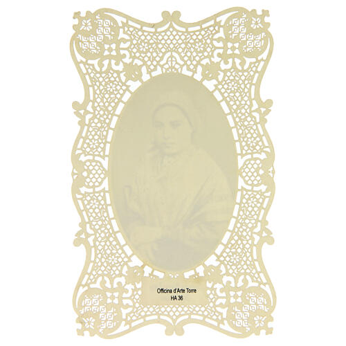 Holy card of Saint Bernadette with lace decoration, 4x3 in 2