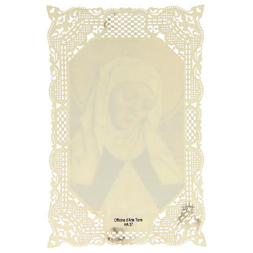 Heiligenbildchen der Heiligen Birgitta von Schweden mit Spitzenverzierung, 11x7 cm 2