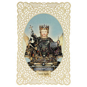 Spitzenbildchen, Heilige Agatha, Heiligenbildchen mit Spitzendekor, 11 x 7 cm