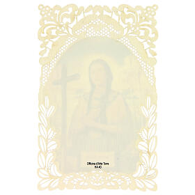 Holy card of Saint Kateri Tekakwitha with lace decoration, 4x3 in