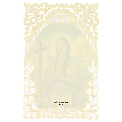 Santino di Santa Kateri Tekakwitha decoro merlettato 11x7 cm 2