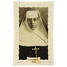 Spitzenbildchen, Heilige Katharine Drexel, Heiligenbildchen mit Spitzendekor, 11 x 7 cm