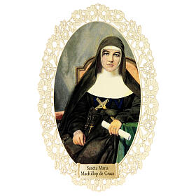 Spitzenbildchen, Heilige Maria vom Kreuz, Heiligenbildchen mit Spitzendekor, 11 x 7 cm