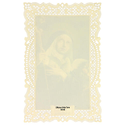 Santino di Santa Scolastica decoro merlettato 11x7 cm 2