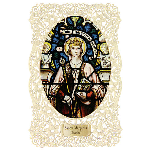 Santino di Santa Margherita di Scozia decoro merlettato 11x7 cm 1