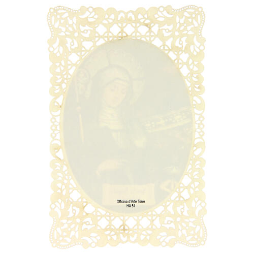 Image pieuse de Sainte Brigitte d'Irlande décorée de dentelle 11x7 cm 2