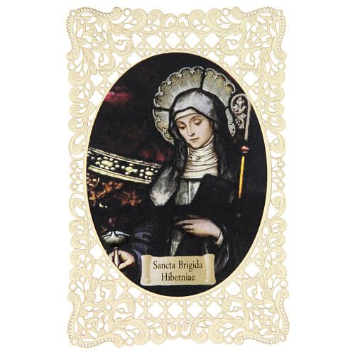 Obrazek religijny - Święta Brygida z Irlandii, z dekoracyjną koronką, 11x7 cm 1