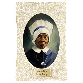Santinho da Venerável Mary Elizabeth Lange com decoração em renda 11x7 cm