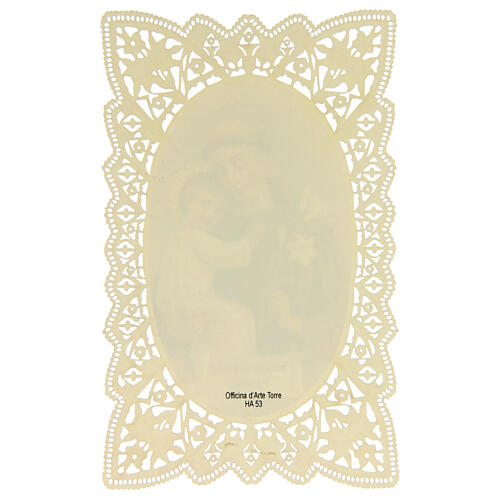 Spitzenbildchen, Heiliger Antonius von Padua, Heiligenbildchen mit Spitzendekor, 11 x 7 cm 2