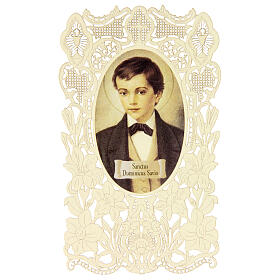 Saint Dominic Savio, lace embellished holy card, 4x3 in