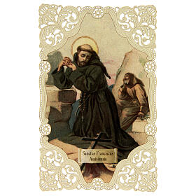 Spitzenbildchen, Heiliger Franz von Assisi, Heiligenbildchen mit Spitzendekor, 11 x 7 cm