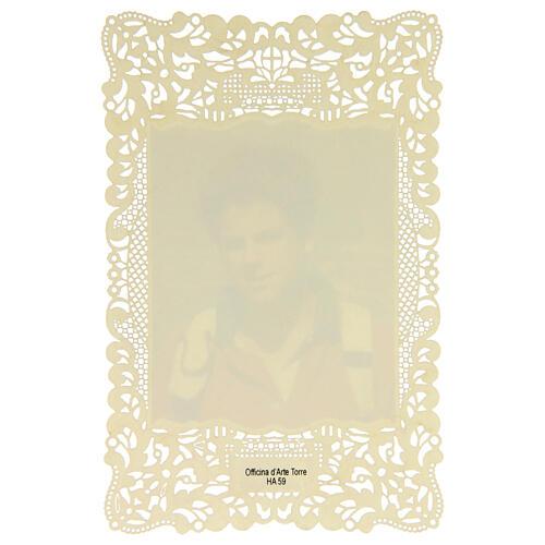 Holy card of Saint Carlo Acutis with lace decoration, 4x3 in 2
