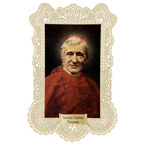 Obrazek religijny - Święty Jan Henryk Newman, z dekoracyjną koronką, 11x7 cm 1