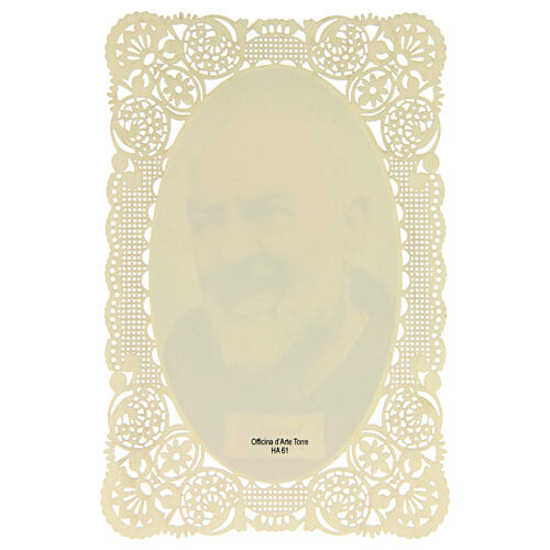 Santino di San Pio da Pietrelcina decoro merlettato 11x7 cm 2