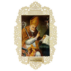 Holy Card of Saint Eusebius with lace decoration, 11x7 cm