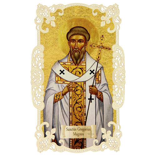 Santinho de São Gregório Magno com decoração em renda 11x7 cm 1