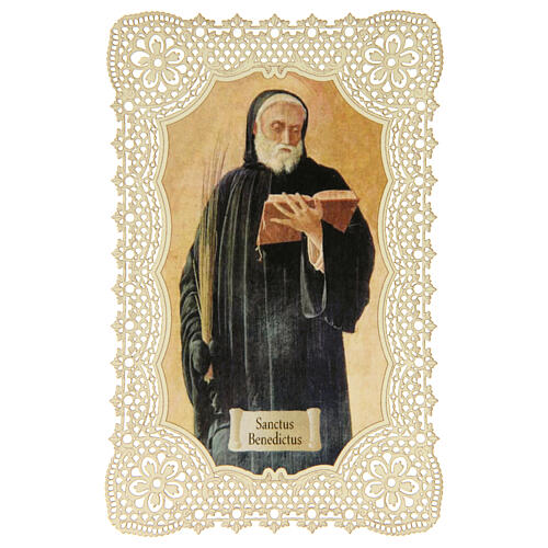 Santino di San Benedetto decorazione merlettata 11x7 cm 1