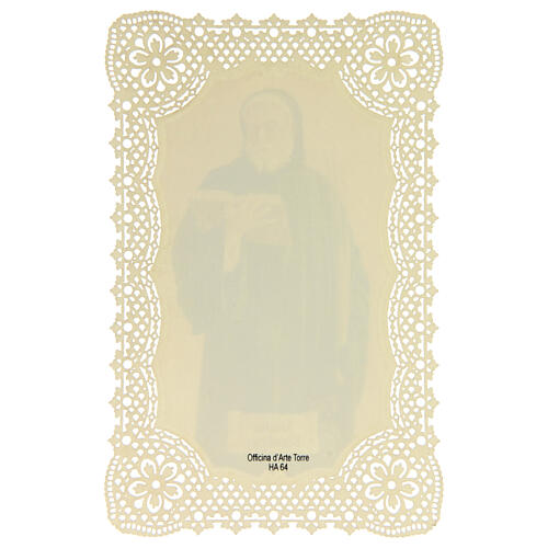 Saint Benedict Holy Card with Lace Decoration, 11x7 cm 2