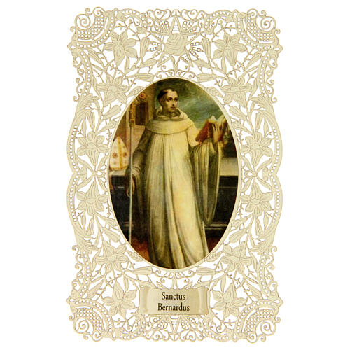 Santino di San Bernardo di Chiaravalle decoro merlettato 11x7 cm 1