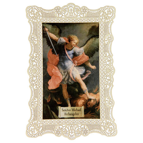 Santino di San Michele Arcangelo decoro merlettato 11x7 cm 1