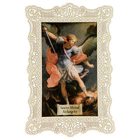 Holy Card of St. Michael the Archangel with Lace Decoration, 11x7 cm