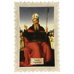 Spitzenbildchen, Heiliger Augustinus, Heiligenbildchen mit Spitzendekor, 11 x 7 cm