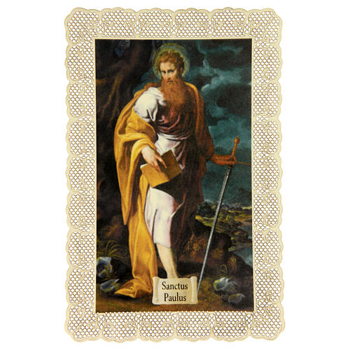 Spitzenbildchen, Heiliger Paulus, Heiligenbildchen mit Spitzendekor, 11 x 7 cm 1