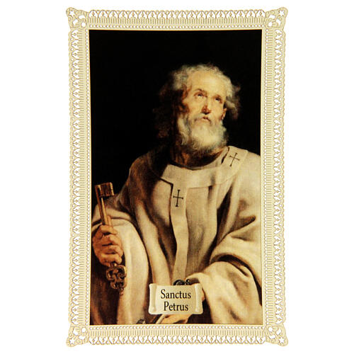 Obrazek religijny - Święty Piotr, z dekoracyjną koronką, 11x7 cm 1