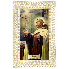 Spitzenbildchen, Heiliger Johannes vom Kreuz, Heiligenbildchen mit Spitzendekor, 11 x 7 cm