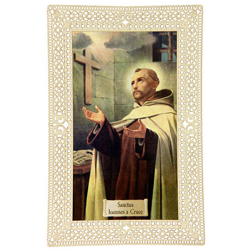 Imagen religiosa de San Juan de la Cruz con encaje decorativo 11x7 cm 1