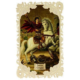 Spitzenbildchen, Heiliger Georg, Heiligenbildchen mit Spitzendekor, 11 x 7 cm