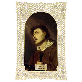 Spitzenbildchen, Heiliger Laurentius, Heiligenbildchen mit Spitzendekor, 11 x 7 cm