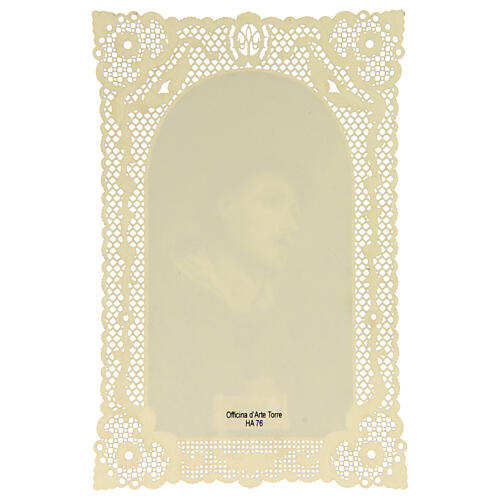 Lace-decorated holy card of Saint Lawrence, 4x3 in 2