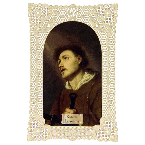 Estampa religiosa de San Lorenzo adorno de encaje 11x7 cm 1