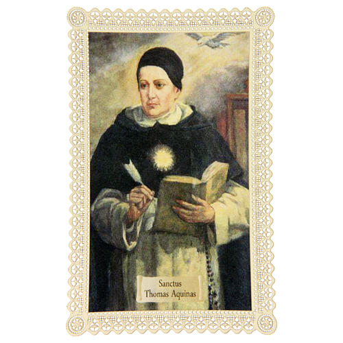 Spitzenbildchen, Heiliger Thomas von Aquin, Heiligenbildchen mit Spitzendekor, 11 x 7 cm 1