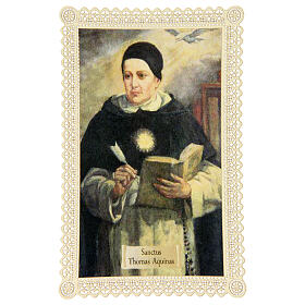 Estampa religiosa de Santo Tomás de Aquino adorno de encaje 11x7 cm