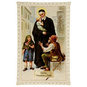 Spitzenbildchen, Heiliger Vinzenz von Paul, Heiligenbildchen mit Spitzendekor, 11 x 7 cm