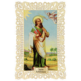 Spitzenbildchen, Heiliger Bartholomäus, Heiligenbildchen mit Spitzendekor, 11 x 7 cm