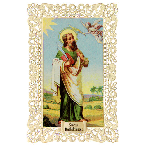 Image pieuse de Saint Barthélemy décorée de dentelle 11x7 cm 1