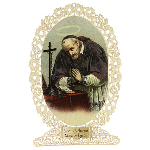 Santinho de Santo Afonso Maria de Ligório com adorno de renda 11x7 cm 1
