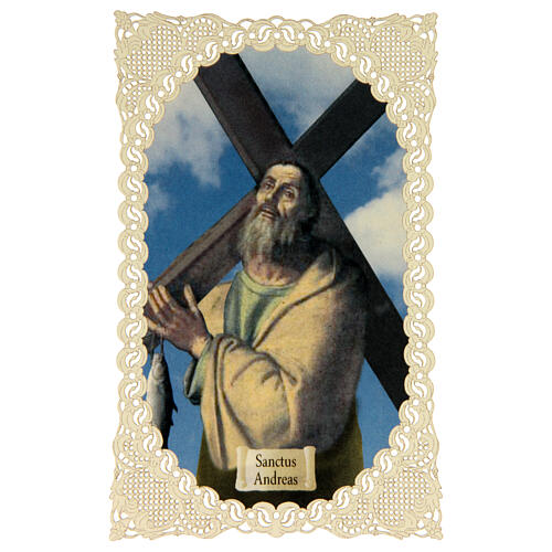 Obrazek religijny - Święty Andrzej, z dekoracyjną koronką, 11x7 cm 1