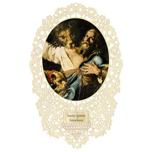 Holy Card of St. Ignatius of Antioch with Lace, 11x7 cm 1